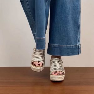 Thick-Soled Woven Wedge Sandals for Women - Summer 2025 High Heels, First-Layer Cowhide, Trendy Fashion Footwear