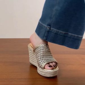 Thick-Soled Woven Wedge Sandals for Women - Summer 2025 High Heels, First-Layer Cowhide, Trendy Fashion Footwear