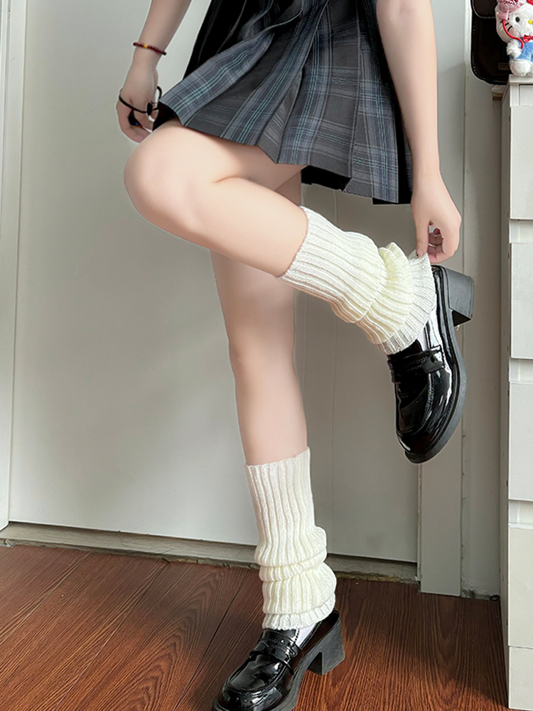 Thickened Warm White Mid-Calf Knitted Leg Warmers for Autumn & Winter - Japanese JK Style Thickened Warm White Mid-Calf Knitted Leg Warmers for Autumn & Winter - Japanese JK Style