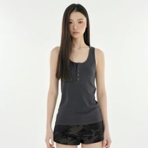 Three-Color Henley Neck Sleeveless Vest - Casual Summer Top, Stylish Layering Piece, Versatile Fashion Essential
