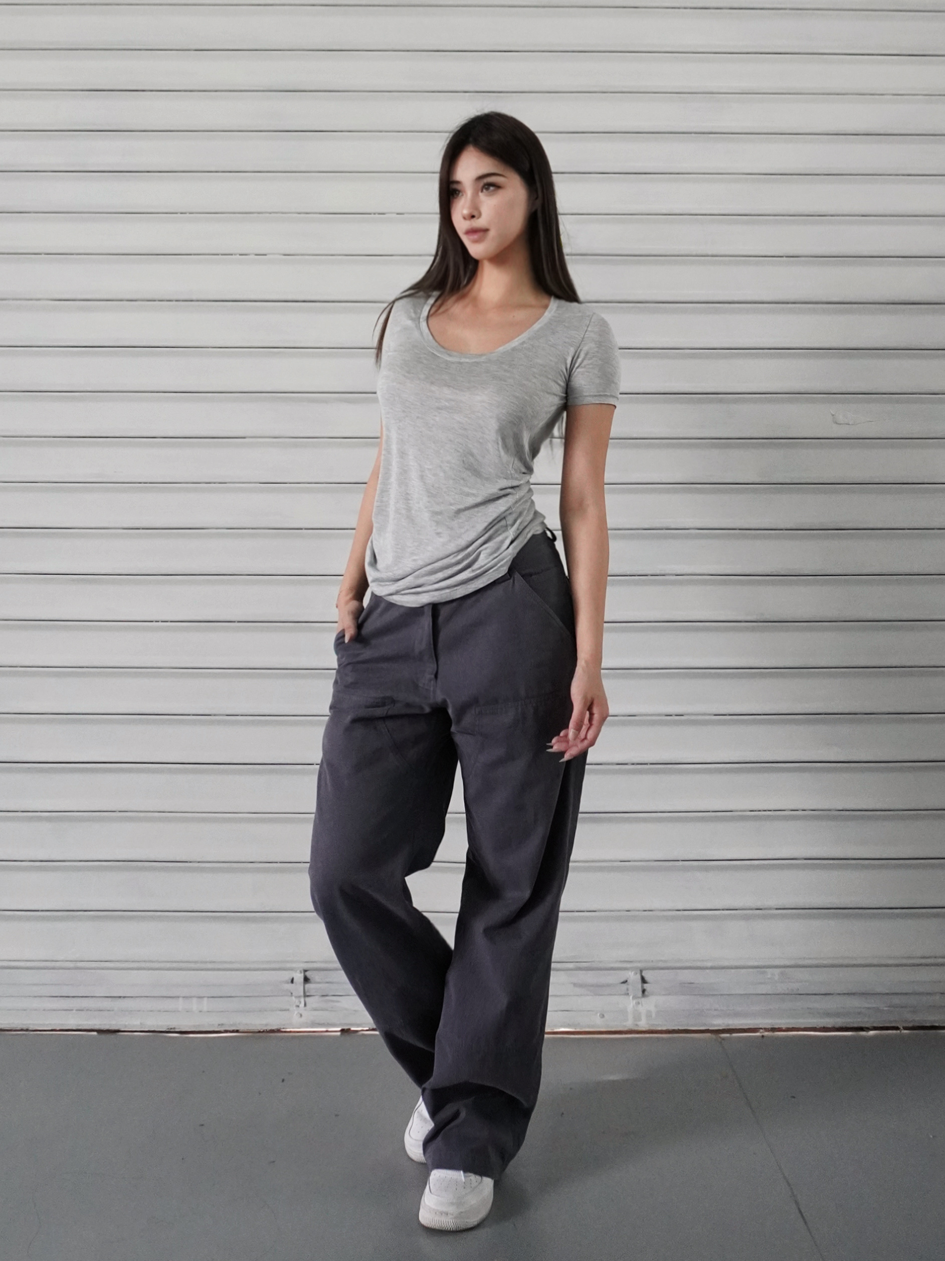 Three-Color Sheer Loose U-Neck T-Shirt - Short Sleeve Thin Top for Effortless Casual Style Three-Color Sheer Loose U-Neck T-Shirt - Short Sleeve Thin Top for Effortless Casual Style