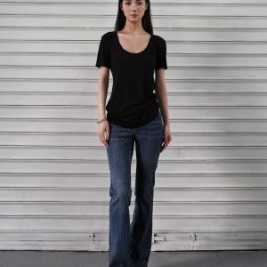 Three-Color Sheer Loose U-Neck T-Shirt - Short Sleeve Thin Top for Effortless Casual Style