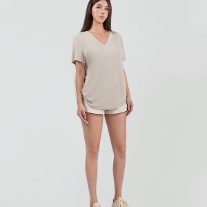 Three-Color V-Neck Loose T-Shirt - Dropped Shoulder, Cool Feel Stretch Top for Casual Style
