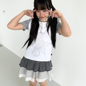 Three-Piece Women's Summer A-Line Polka Dot and Striped Pleated Cake Skirt - Trendy Patchwork Design for a Chic Look