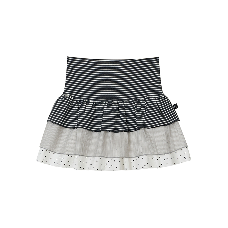Three-Piece Women's Summer A-Line Polka Dot and Striped Pleated Cake Skirt - Trendy Patchwork Design for a Chic Look