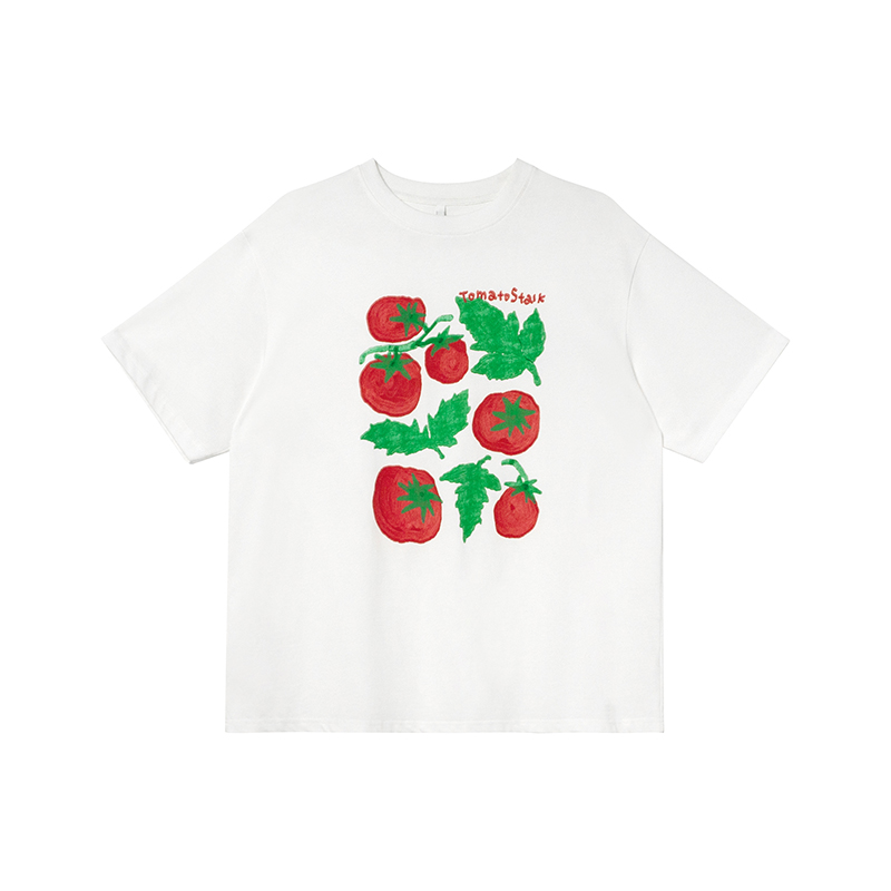 Tomato Print Casual Short Sleeve T-Shirt for Women - Summer Loose Round Neck Pure Cotton Top - Unique 90s Inspired Fashion
