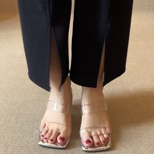 Transparent One-Strap Sheepskin Sandals for Women - Summer High Heels, Fashionable Outdoor Footwear to Pair with Skirts