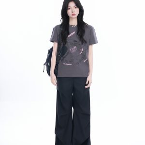 Trendy American Retro Short-Sleeve Cropped T-Shirt for Women – Stylish Petites, Y2K Fashion Essential