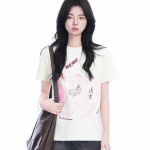 Trendy American Retro Short-Sleeve Cropped T-Shirt for Women – Stylish Petites, Y2K Fashion Essential