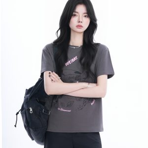 Trendy American Retro Short-Sleeve Cropped T-Shirt for Women – Stylish Petites, Y2K Fashion Essential