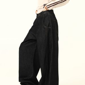 Trendy American Retro Wide-Leg Jeans with Curved Blade Silhouette - High-End Loose-Fit Fashion Pants for a Chic Look