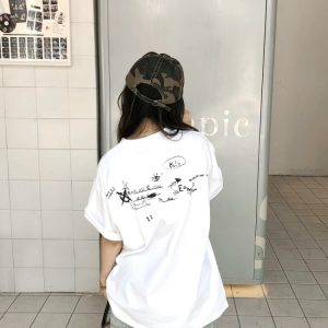 Trendy American Style All-Over Print Bullet Letter Short-Sleeve T-Shirt for Men and Women - Summer Loose Fit Couple Tee