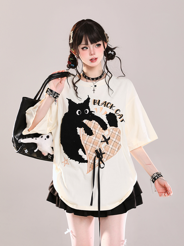 Trendy American-Style Cartoon Print Short Sleeve T-Shirt for Women - Cute Loose Fit Summer Top Trendy American-Style Cartoon Print Short Sleeve T-Shirt for Women - Cute Loose Fit Summer Top