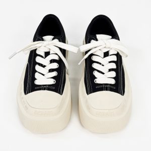 Trendy Black and White Thick-Soled Canvas Sneakers for Men and Women, Summer Casual Square Toe Couple Shoes