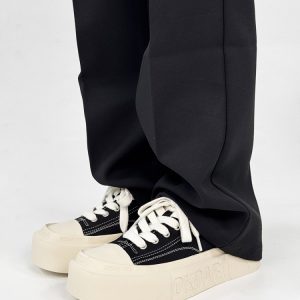 Trendy Black and White Thick-Soled Canvas Sneakers for Men and Women, Summer Casual Square Toe Couple Shoes