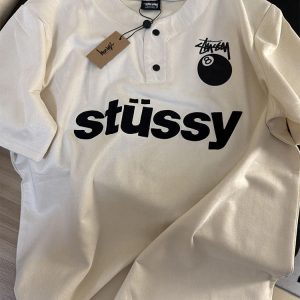 Trendy Black Embroidered Cotton Short Sleeve T-Shirt for Men and Women, American Style Buttonless Polo Top, Casual Fashion Essential