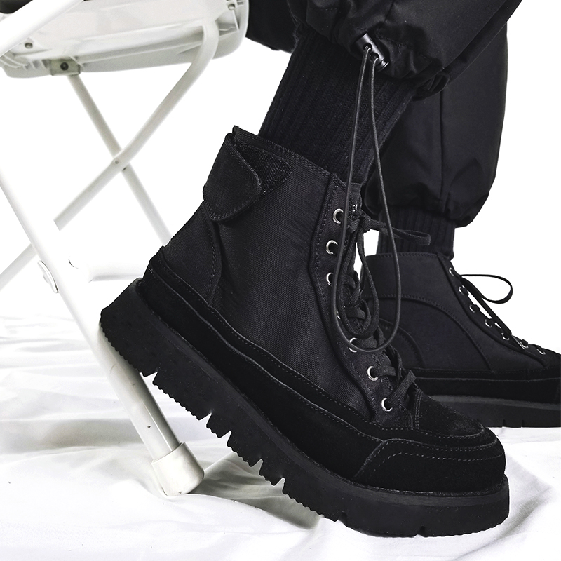 Trendy Black High-Top Martin Boots for Men, British-Style Canvas Motorcycle Sneakers, Functional Hong Kong Fashion