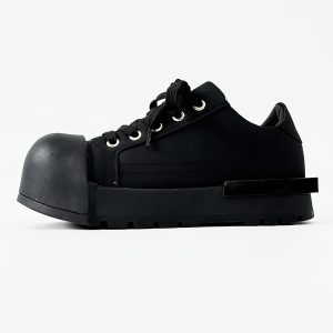 Trendy Black Knight Mickey Sneakers for Men, High Street Shell Toe Shoes, 90s Inspired Couple Fat Bread Sneakers