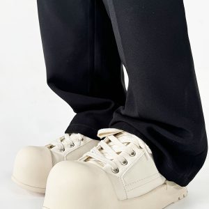 Trendy Black Knight Mickey Sneakers for Men, High Street Shell Toe Shoes, 90s Inspired Couple Fat Bread Sneakers