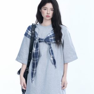 Trendy Black Short Sleeve T-shirt for Women with Butterfly Knot Spliced Design - American Style Loose Fit Top