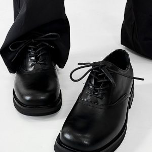 Trendy British Square-Toe Derby Shoes for Men and Women - Thick-Soled Leather Office Commuting Footwear