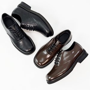 Trendy British Square-Toe Derby Shoes for Men and Women - Thick-Soled Leather Office Commuting Footwear