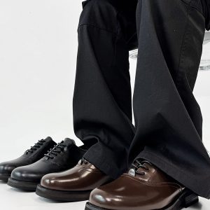 Trendy British Square-Toe Derby Shoes for Men and Women - Thick-Soled Leather Office Commuting Footwear