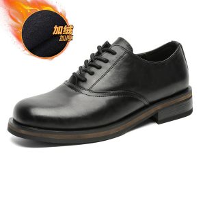 Trendy British Square-Toe Derby Shoes for Men and Women - Thick-Soled Leather Office Commuting Footwear