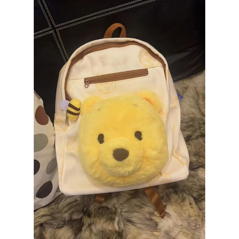 Trendy Cartoon Winnie the Pooh Plush Backpack - Large Capacity Shoulder Bag for School, Autumn and Winter Fashion