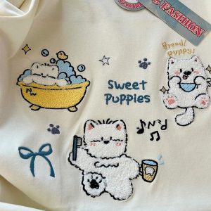 Trendy Color-Block Embroidered Cute Cat Short Sleeve T-Shirt for Women - Summer Fashion Must-Have