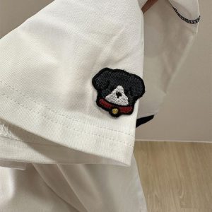 Trendy Color-Block Embroidered Dog Cartoon Short Sleeve T-Shirt for Women - Summer 2025 Patchwork Style Top