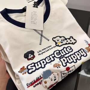 Trendy Color-Block Embroidered Dog Cartoon Short Sleeve T-Shirt for Women - Summer 2025 Patchwork Style Top