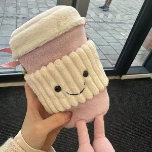 Trendy Cute Cartoon Plush Crossbody Bag - Fun Doll Handheld Toy Cup Sleeve for Milk Tea - 2025 Fashion Accessory