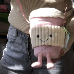 Trendy Cute Cartoon Plush Crossbody Bag - Fun Doll Handheld Toy Cup Sleeve for Milk Tea - 2025 Fashion Accessory
