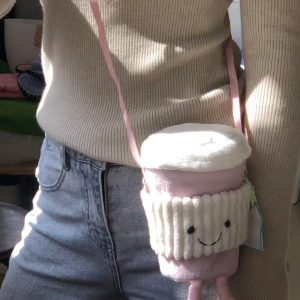 Trendy Cute Cartoon Plush Crossbody Bag - Fun Doll Handheld Toy Cup Sleeve for Milk Tea - 2025 Fashion Accessory