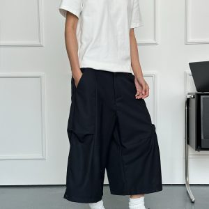 Trendy Deconstructed Pleated Straight-Leg Men's Shorts - Retro Loose Cropped Pants for a 90s Y2K Style Look