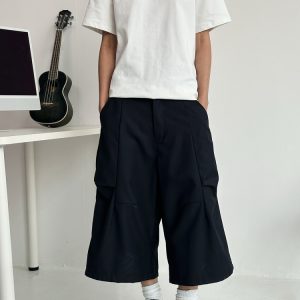 Trendy Deconstructed Pleated Straight-Leg Men's Shorts - Retro Loose Cropped Pants for a 90s Y2K Style Look