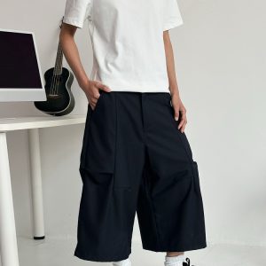 Trendy Deconstructed Pleated Straight-Leg Men's Shorts - Retro Loose Cropped Pants for a 90s Y2K Style Look