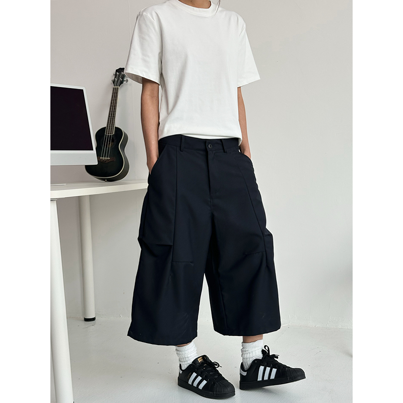 Trendy Deconstructed Pleated Straight-Leg Men's Shorts - Retro Loose Cropped Pants for a 90s Y2K Style Look