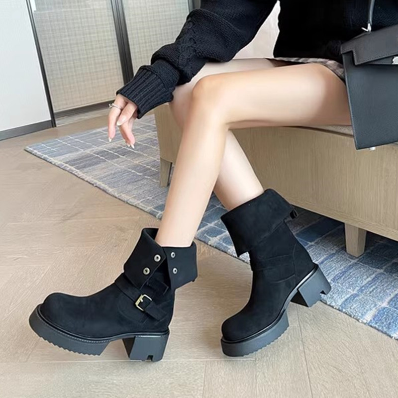 Trendy Foldable Slouch Martin Boots for Women - Petite High-Heeled Thick-Soled Fashion Boots, Y2K Style