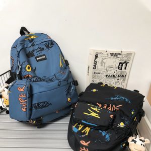 Trendy Graffiti Unisex Backpack - Large Capacity Sports Bag for Students - Fashionable Double Shoulder Bag