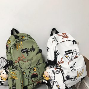 Trendy Graffiti Unisex Backpack - Large Capacity Sports Bag for Students - Fashionable Double Shoulder Bag