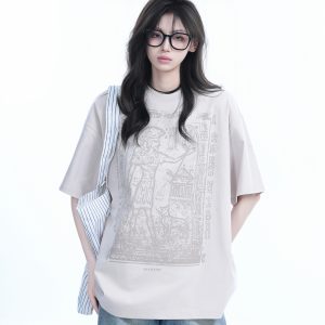 Trendy Indian Spray Print Short-Sleeve T-Shirt for Women, Unique Loose Fit Half-Sleeve Tee, Boho Chic Style