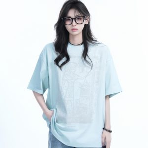 Trendy Indian Spray Print Short-Sleeve T-Shirt for Women, Unique Loose Fit Half-Sleeve Tee, Boho Chic Style