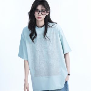 Trendy Indian Spray Print Short-Sleeve T-Shirt for Women, Unique Loose Fit Half-Sleeve Tee, Boho Chic Style