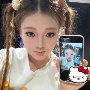 Trendy Korean Style Cute Kitty Casual Loose Heavyweight Pure Cotton Short Sleeve T-Shirt for Comfortable Everyday Wear