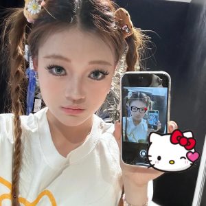 Trendy Korean Style Cute Kitty Casual Loose Heavyweight Pure Cotton Short Sleeve T-Shirt for Comfortable Everyday Wear