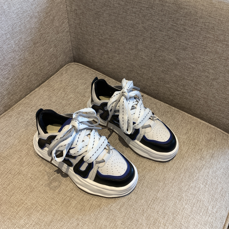 Trendy Lace-Up Casual Sneakers for Women - Versatile Thick-Soled Genuine Leather White Shoes for Spring 2025