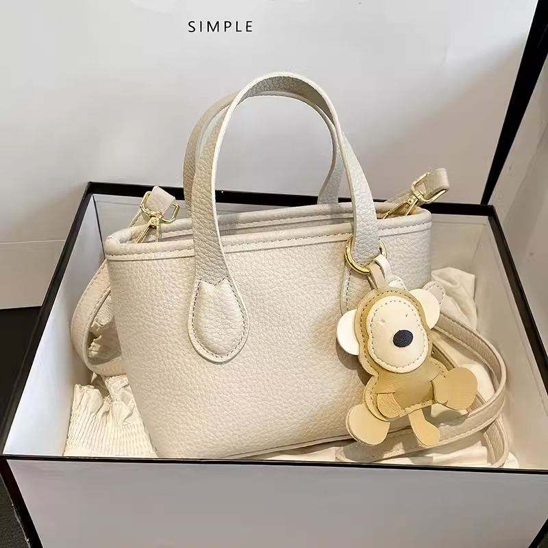 Trendy Lychee Pattern Handheld Bucket Bag 2025 - Versatile Small Crossbody Shoulder Bag for Women