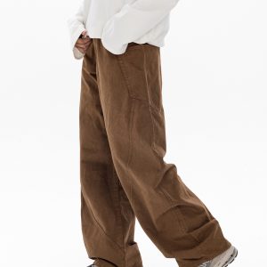 Trendy Men's Workwear Casual Pants with Three-Dimensional Cutting and Pockets - Brown Long Pants for a Stylish Look